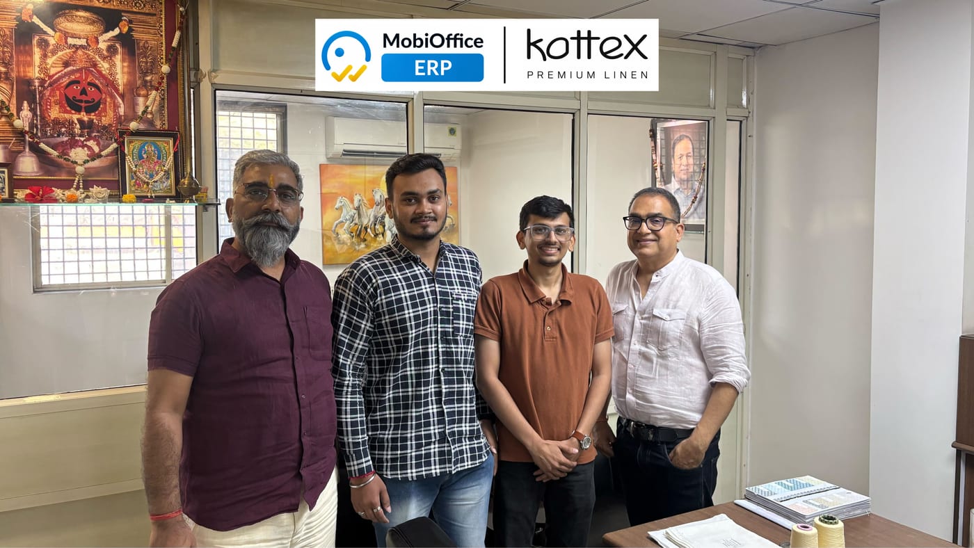 MobiOffice team with Yogesh Mittal (Owner) and Madan Mohan Sharma (General Manager) at Kottex Industries, Surat